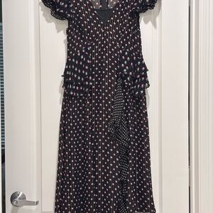 Topshop Black and White Ruched Midi Dress XS